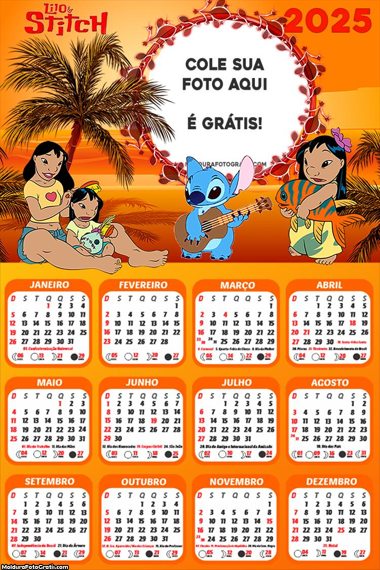 Calendário Lilo e Stitch 2025 Montagem Online