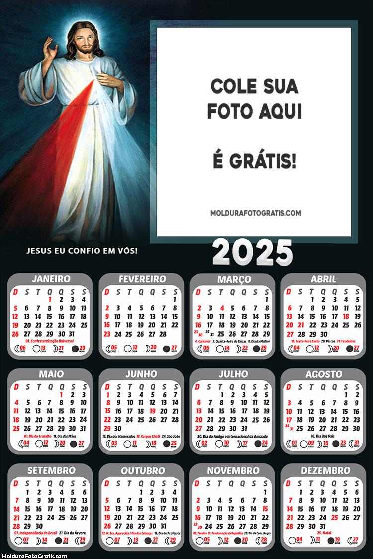 Calendário Jesus Eu Confio e Vós 2025 Foto Montagem