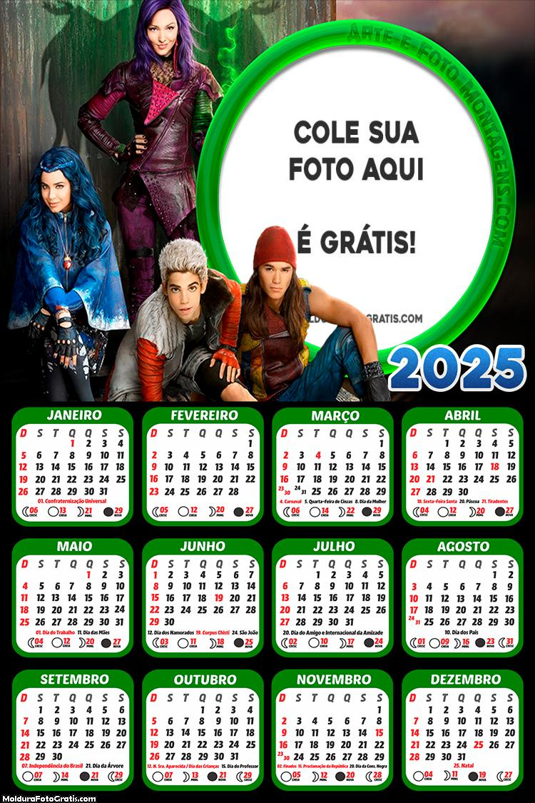 Calendário Descendentes 2025 Colagem de Foto