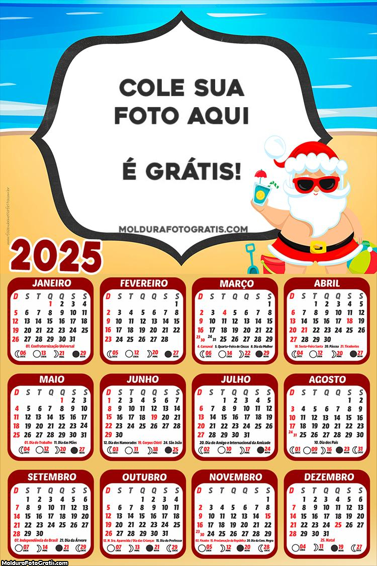 Calendário Papai Noel na Praia 2025 Montagem Online