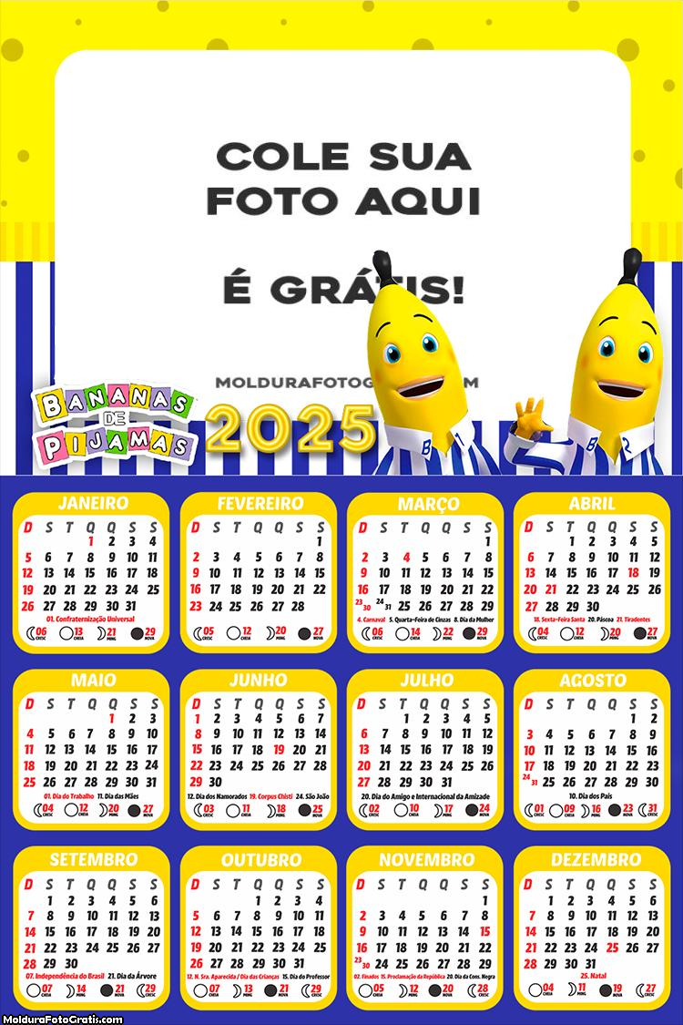 Calendário Banana de Pijamas 2025 Foto Colagem