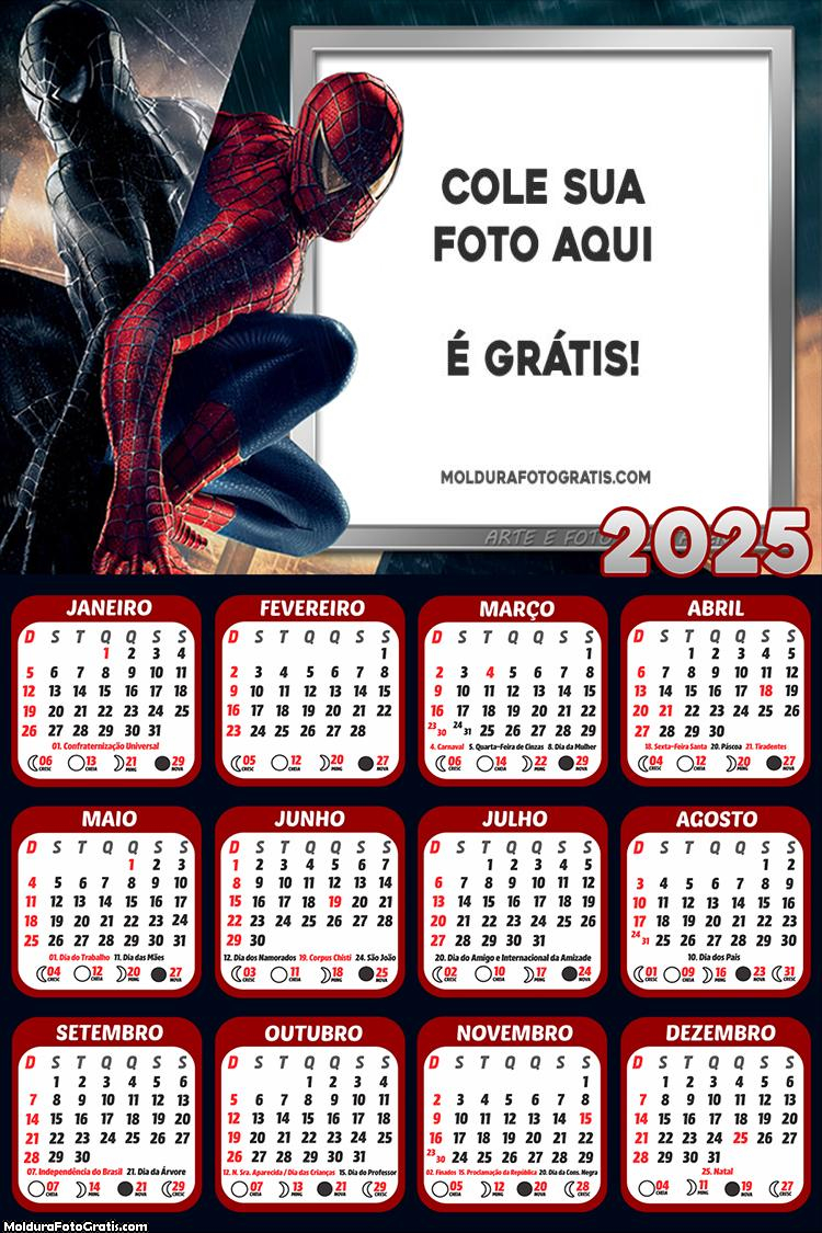 Calendário do Homem Aranha 2025 Foto Montagem