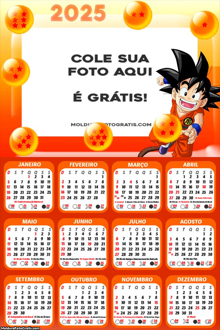 Calendário Dragon Ball Goku 2025 Foto Montagem