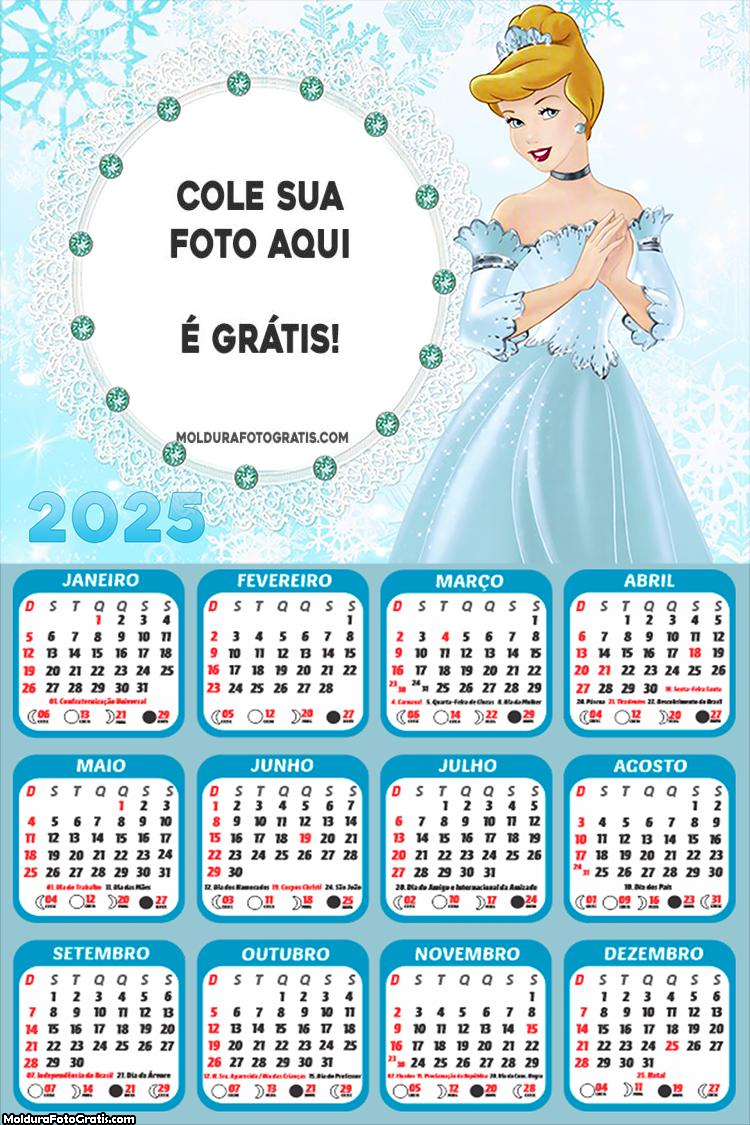 Calendário Princesa Cinderela 2025 Montagem para Foto