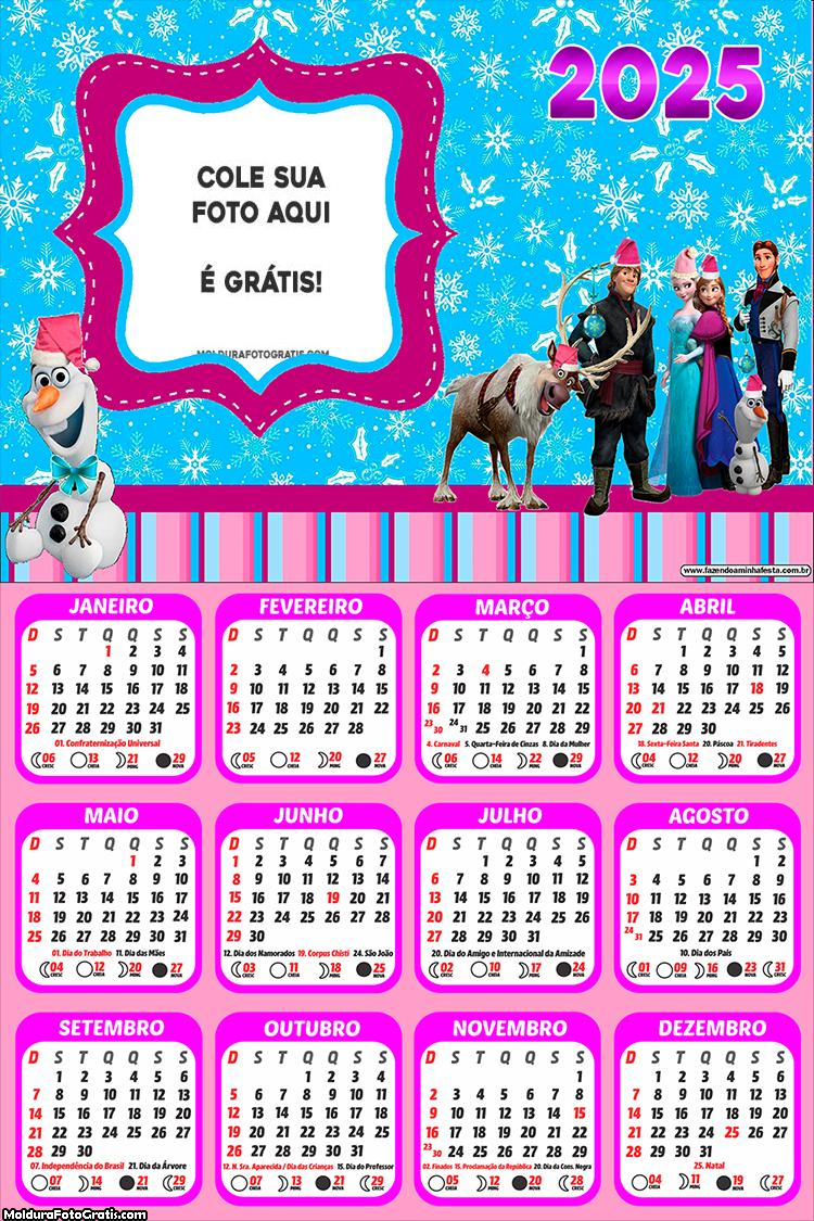 Calendário Frozen O Reino do Gelo 2025 Foto Montagem