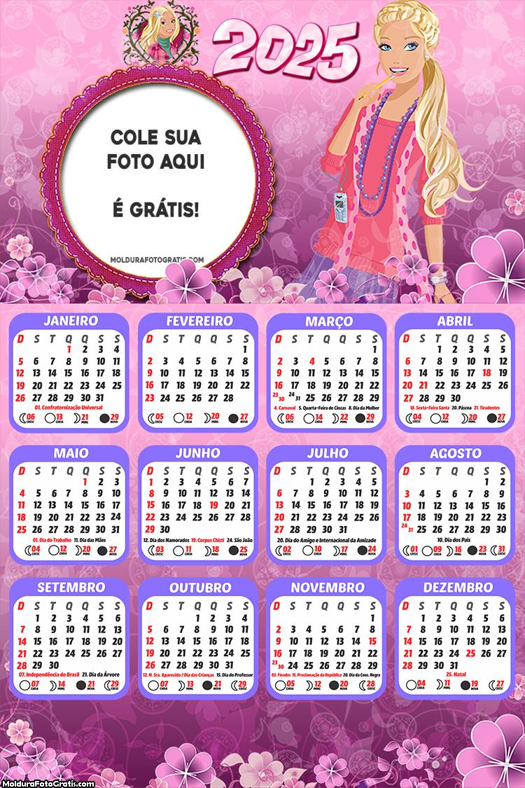 Calendário Barbie Jovem 2025 Online