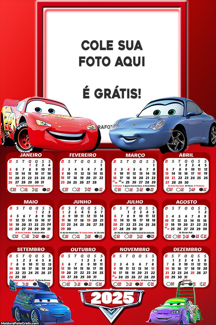 Calendário Cars 2025 Montagem Online