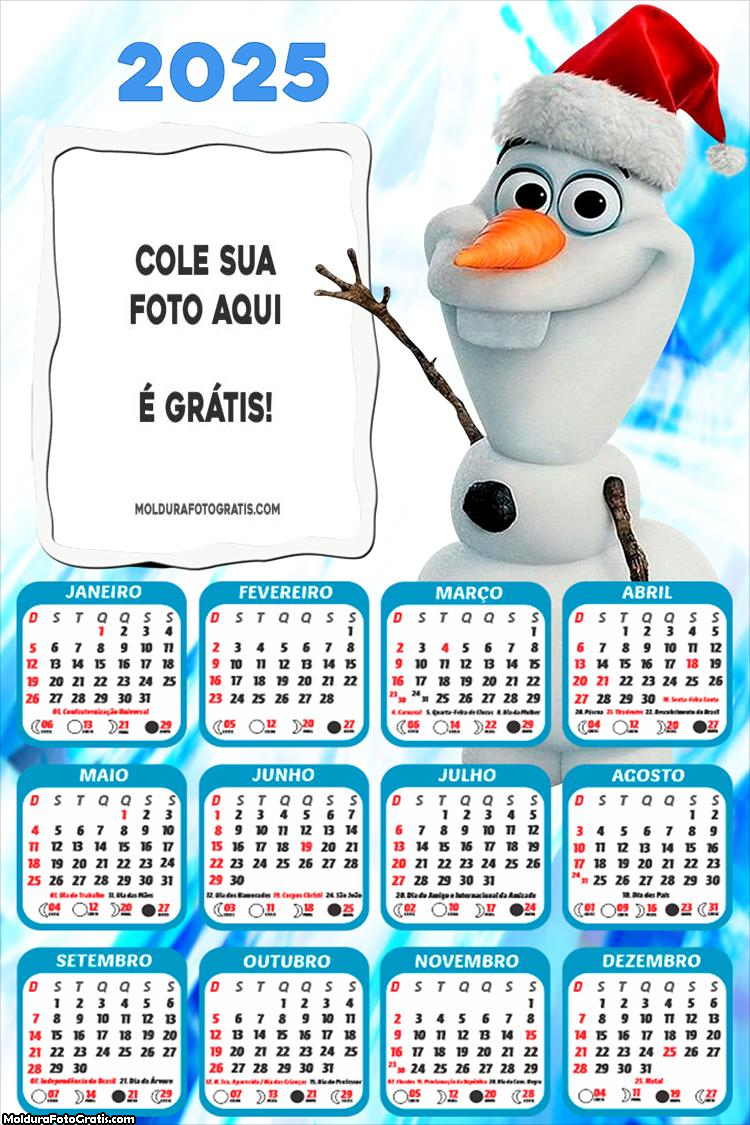 Calendário Olaf Feliz Natal 2025 Montagem Grátis