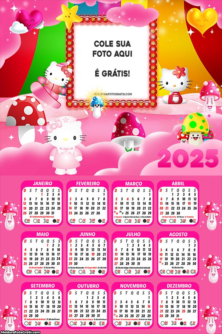 Calendário Hello Kitty Infantil 2025 Montagem Grátis