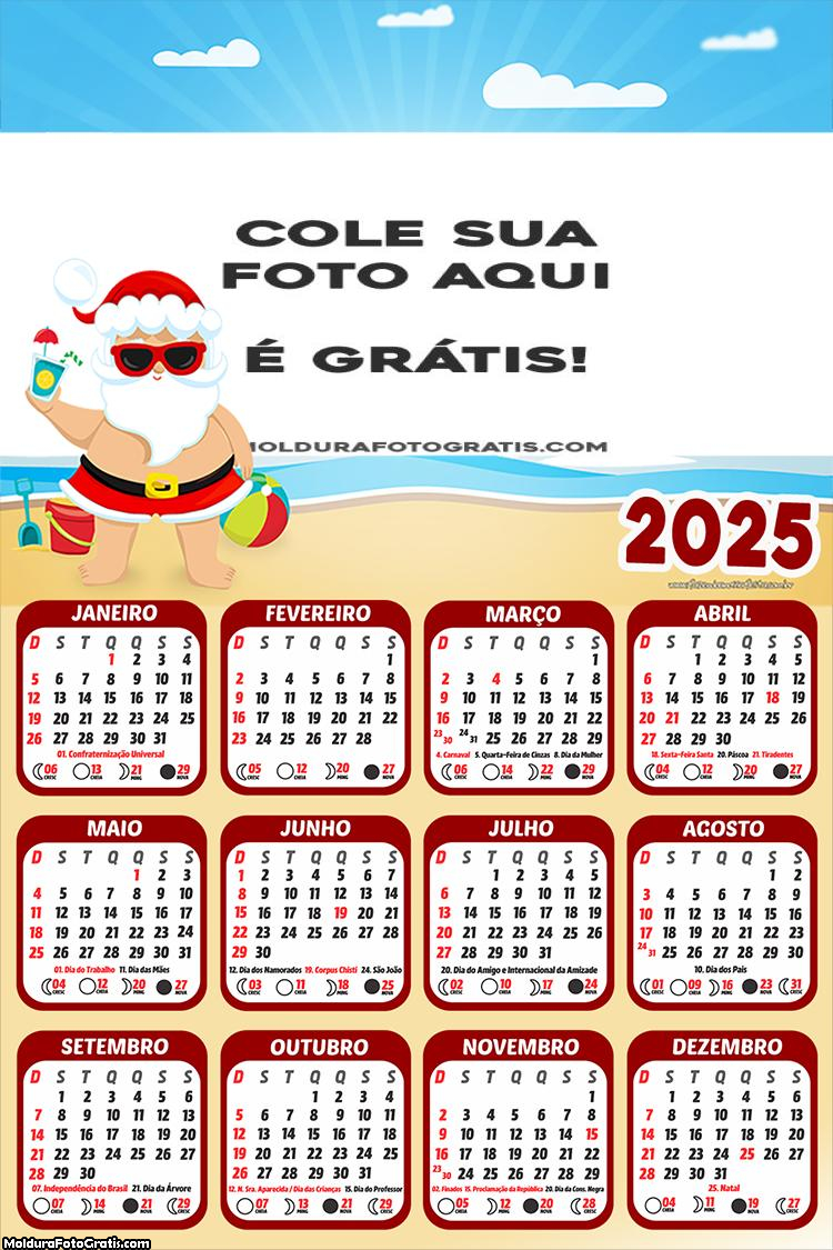 Calendário Papai Noel de Férias 2025 Colagem de Foto