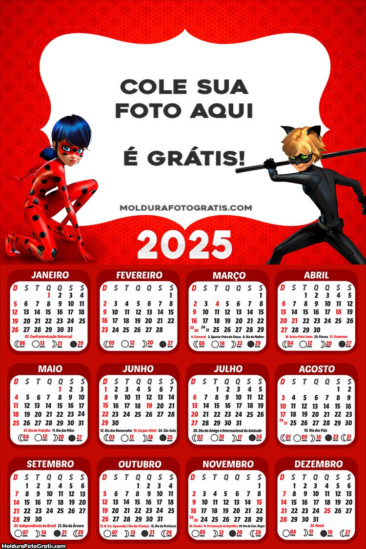 Calendário Ladybug Miraculous 2025 Montagem Online