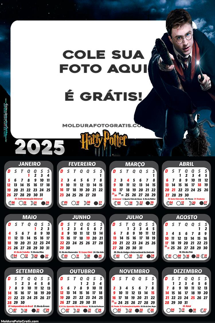 Calendário Foto Harry Potter 2025 Montagem Grátis