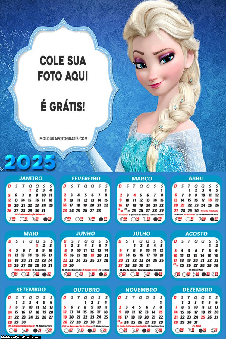 Calendário Elsa Frozen 2025 Colagem de Foto