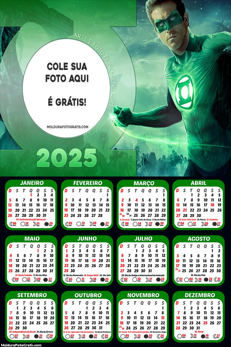 Calendário Lanterna Verde Super Herói 2025 Foto Montagem