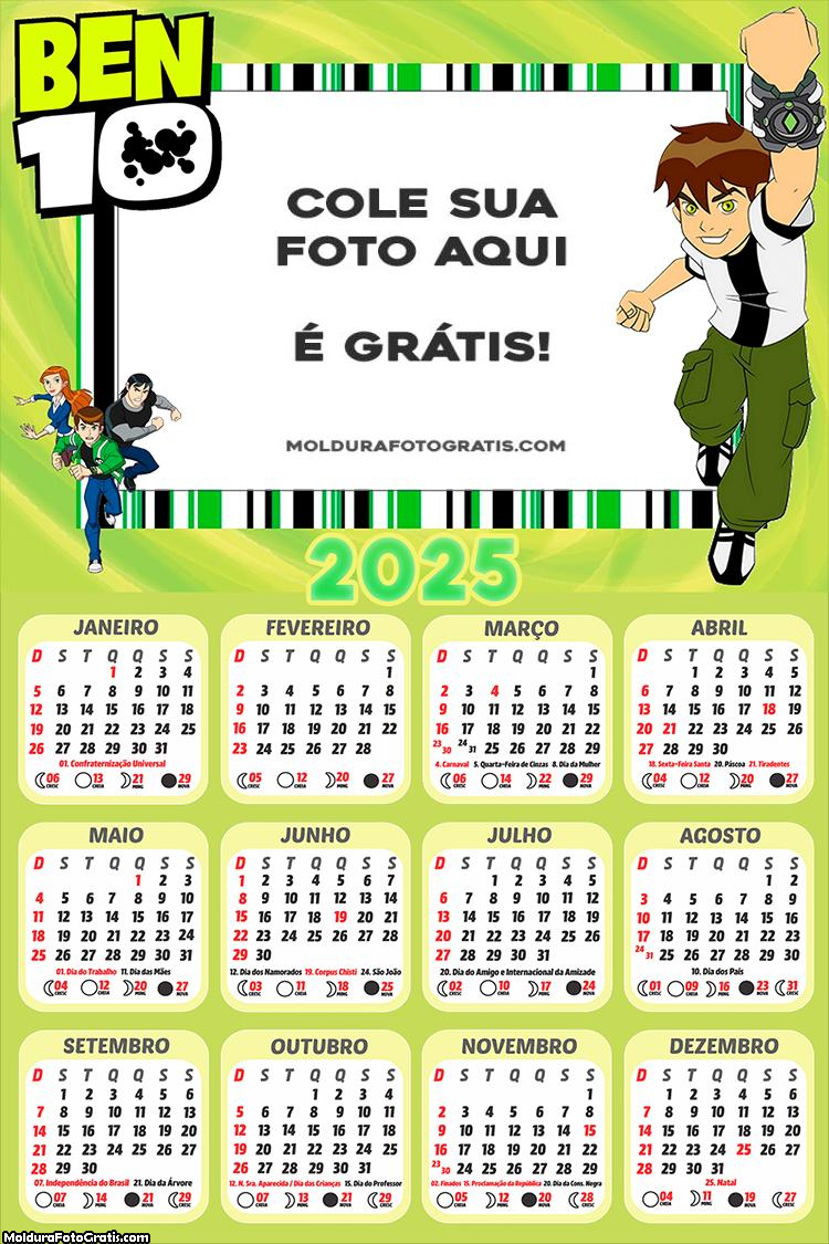 Calendário Ben 10 2025 Montagem de Foto