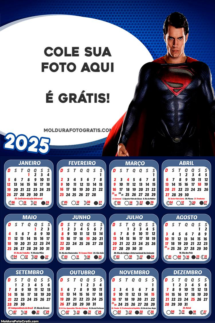 Calendário Super Homem 2025 Colagem de Foto