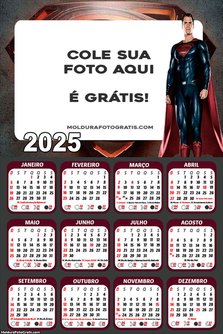 Calendário do Superman 2025 Foto Montagem