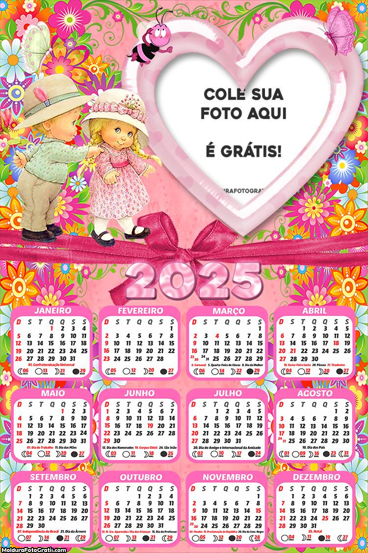 Calendário Crianças Coração 2025 Foto Montagem