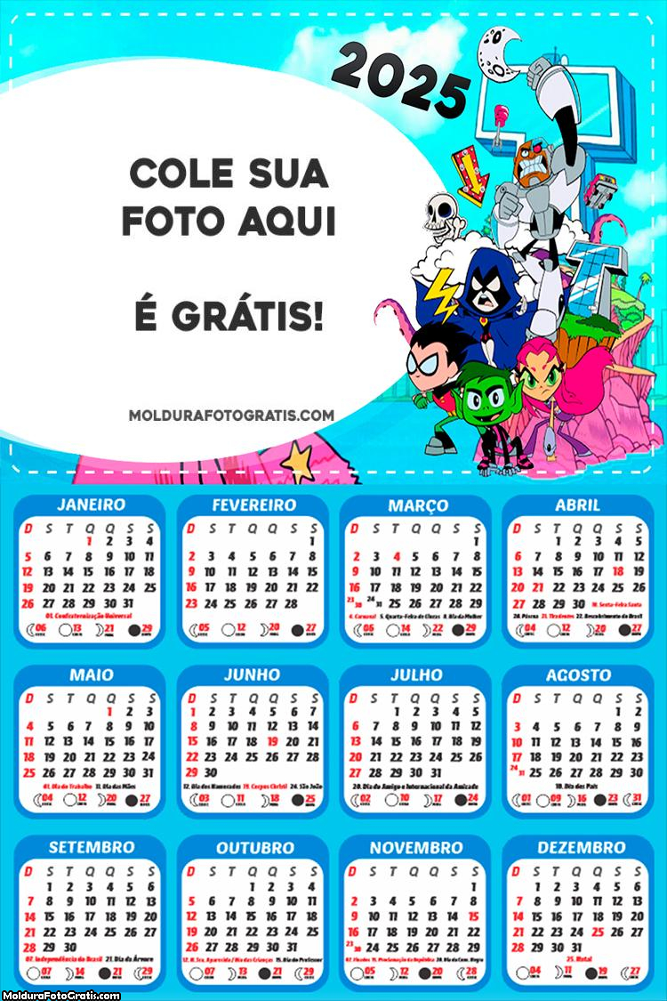 Calendário Jovens Titãs 2025 Colagem de Foto