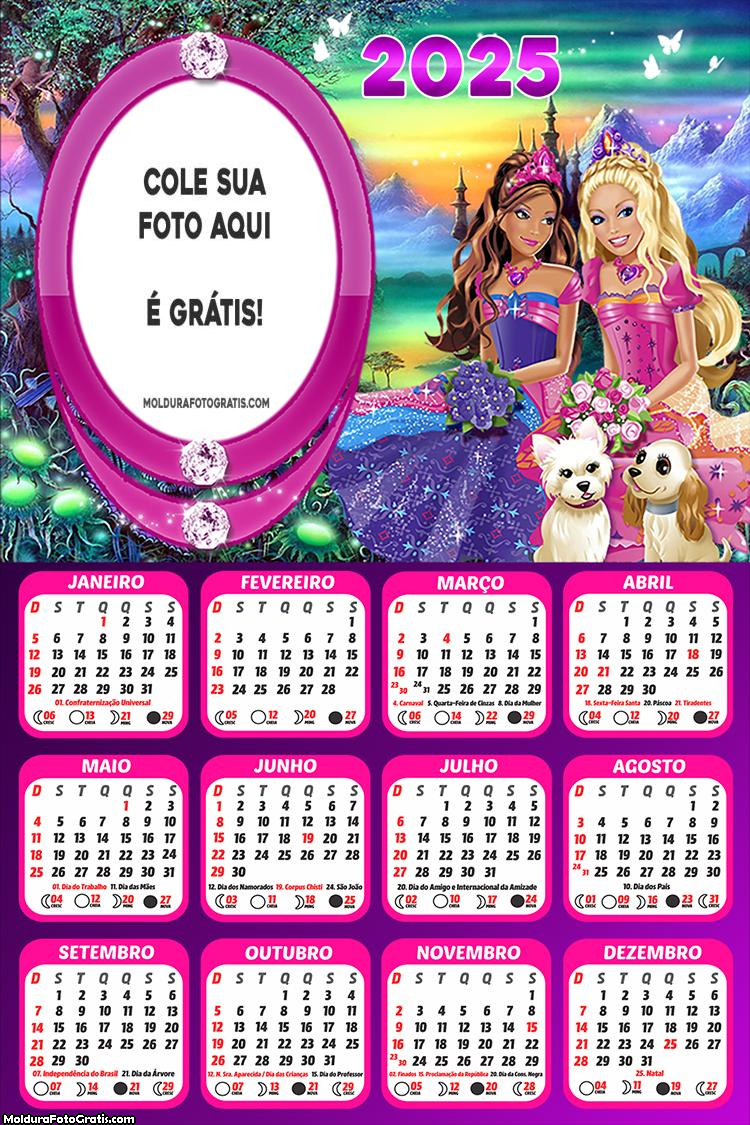 Calendário Barbie Loira Morena 2025 Foto Montagem