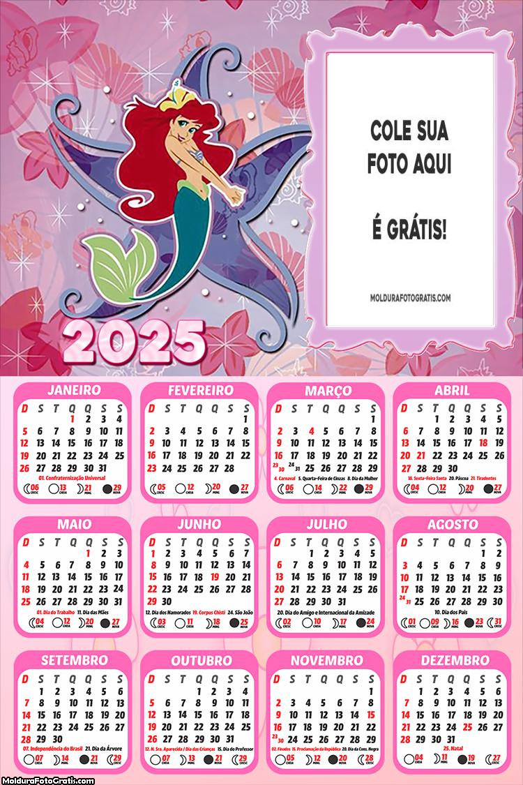 Calendário Pequena Sereia Estrela do Mar 2025 Montagem Online