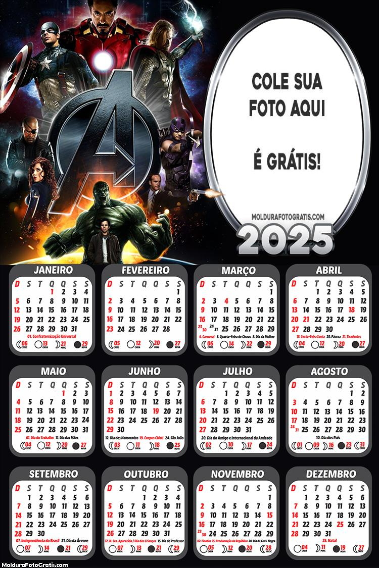 Calendário Vingadores 2025 Montagem Grátis