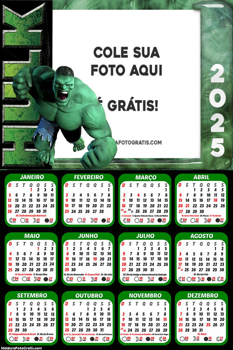 Calendário Hulk 2025 Montagem para Foto