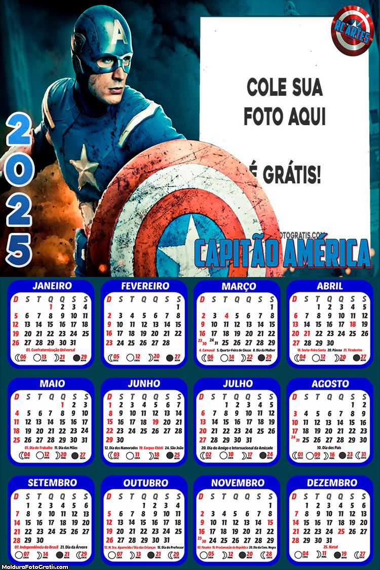 Calendário Capitão América 2025 Moldura