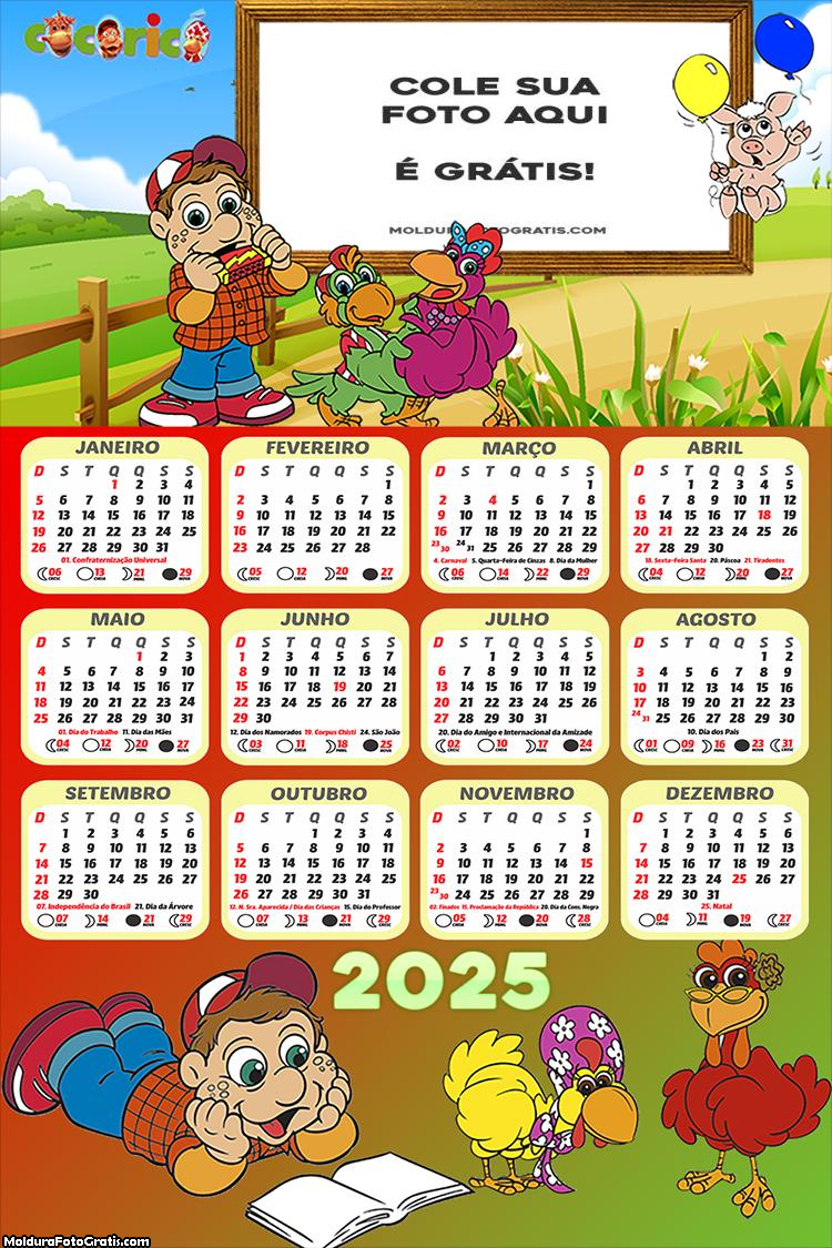 Calendário Cocoricó Infantil 2025 Colagem de Foto