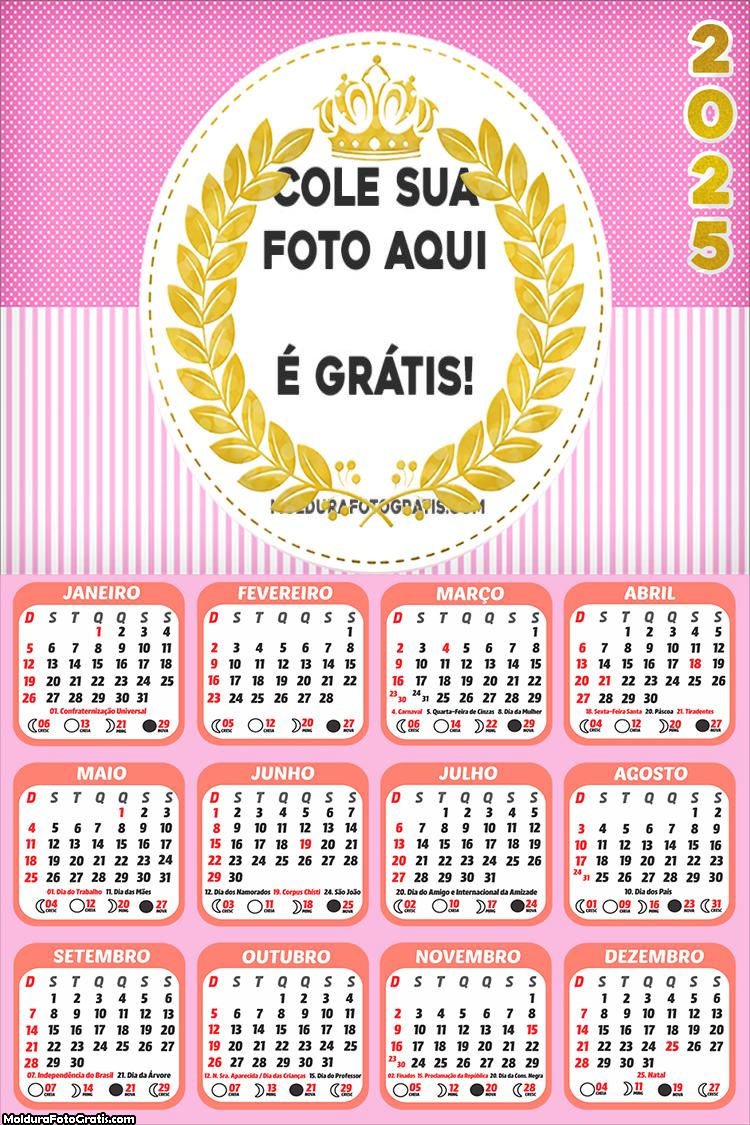 Calendário Realeza Tema 2025 Colagem de Foto