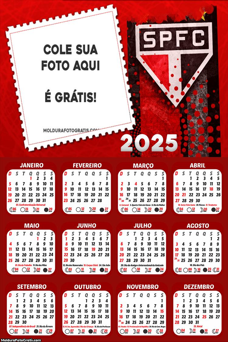 Calendário do São Paulo Time 2025 Foto Montagem