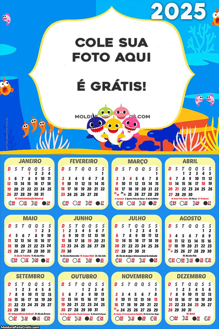 Calendário Baby Shark 2025 Moldura