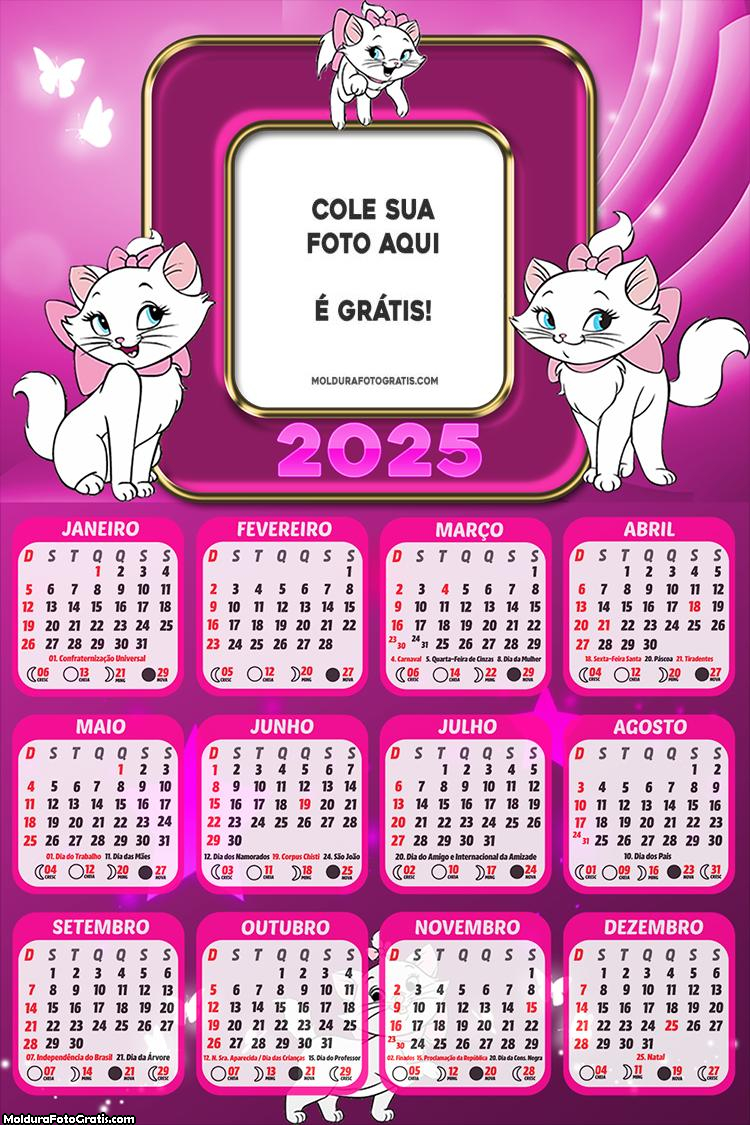 Calendário Gatinha Marie 2025 Colagem de Foto