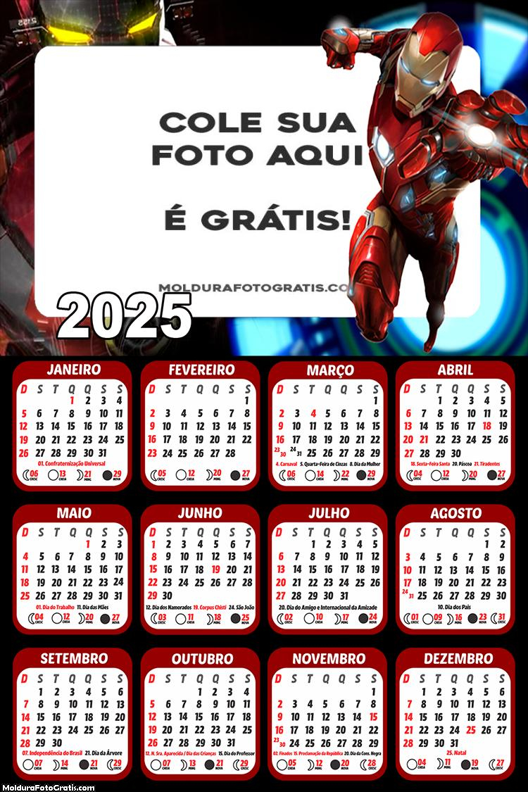 Calendário Desenho Homem de Ferro 2025 Montagem Online