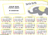 Calendário Elefantinho Amarelo e Cinza 2025 Montagem para Foto